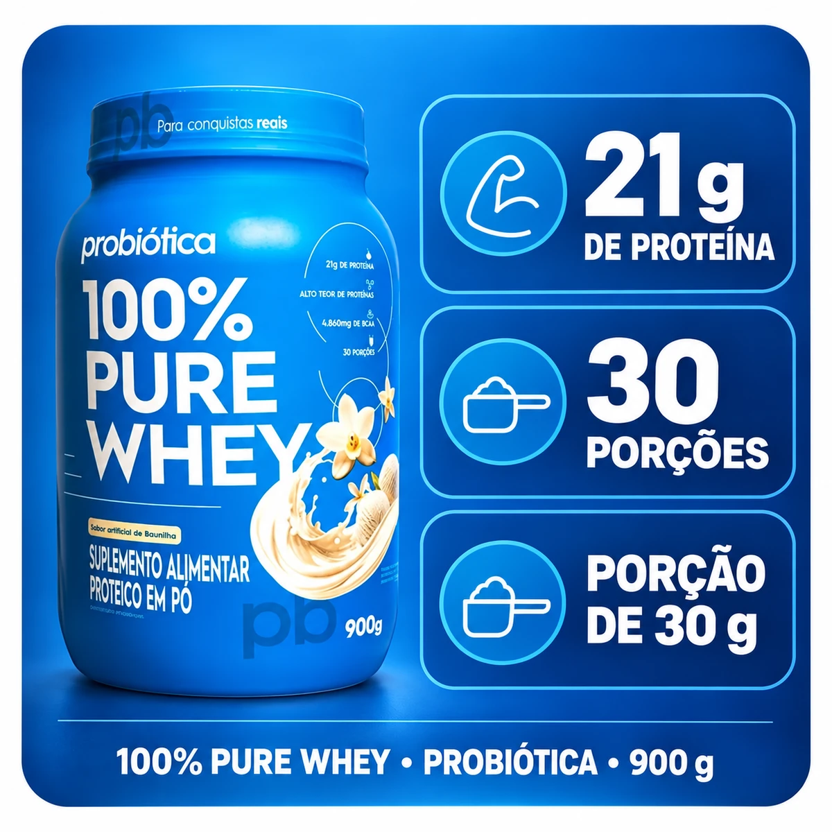 100% Pure Whey 900g - PROBIÓTICA, foto 3
