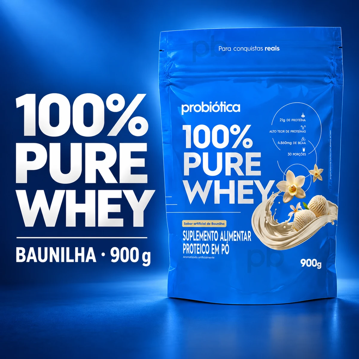 100% Pure Whey Refil 900g - PROBIÓTICA, foto 2