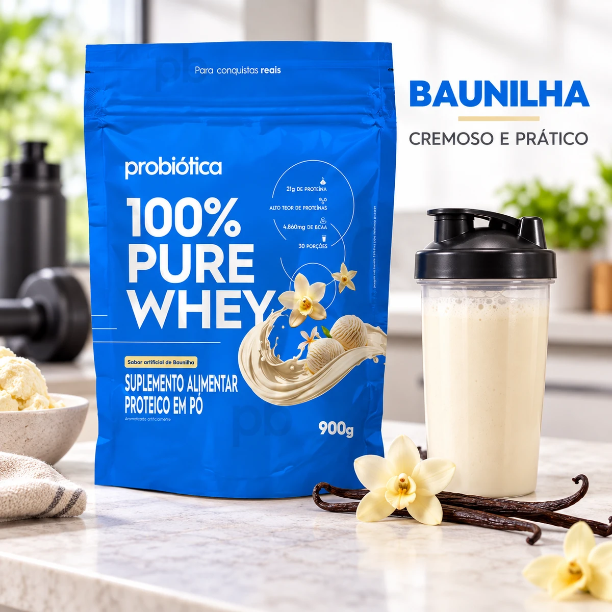 100% Pure Whey Refil 900g - PROBIÓTICA, foto 4