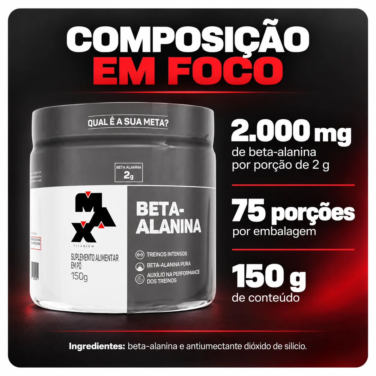Beta-Alanina Performance Pura 150g - MAX TITANIUM, foto 3