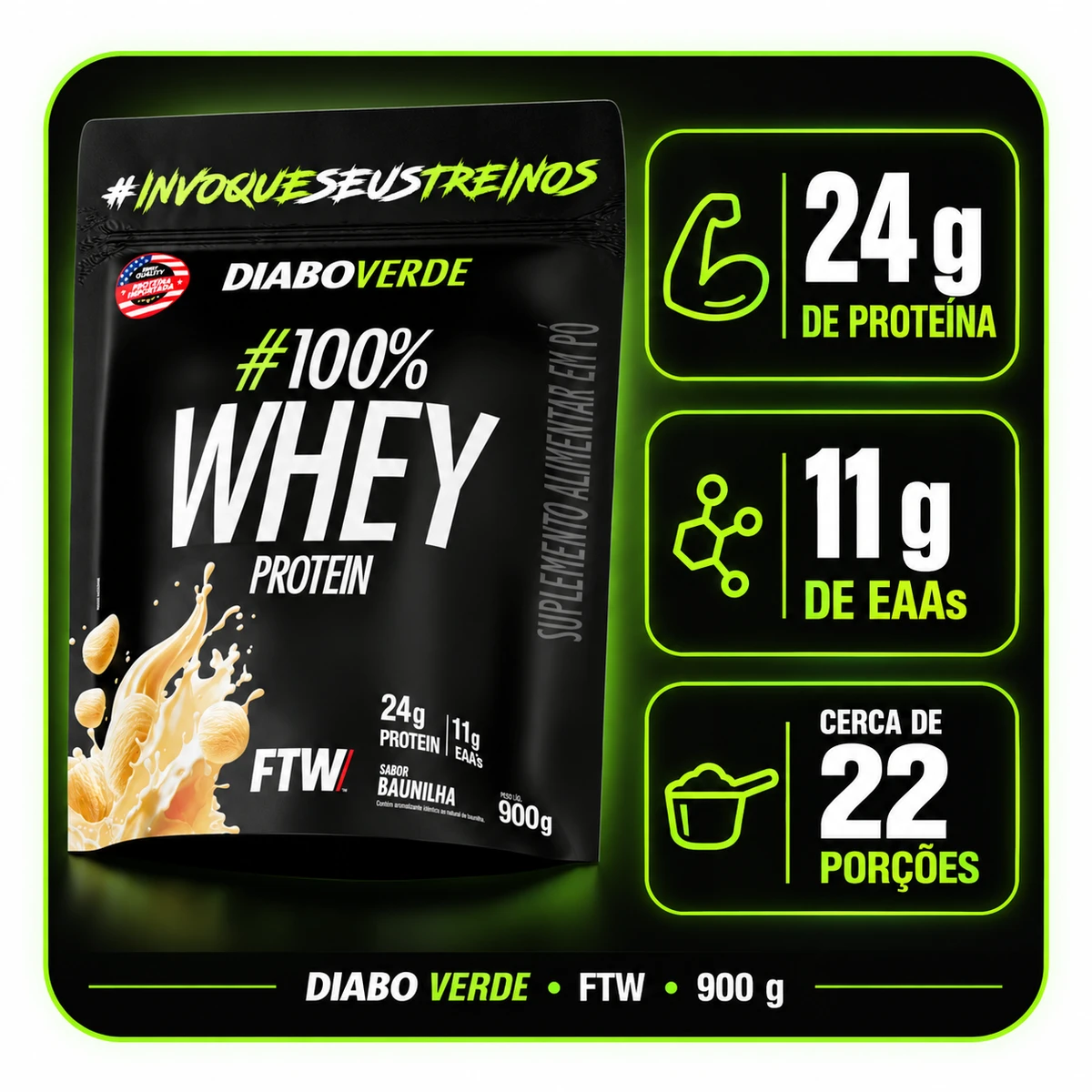 Diabo Verde 100% Whey Refil 900g - FTW, foto 3