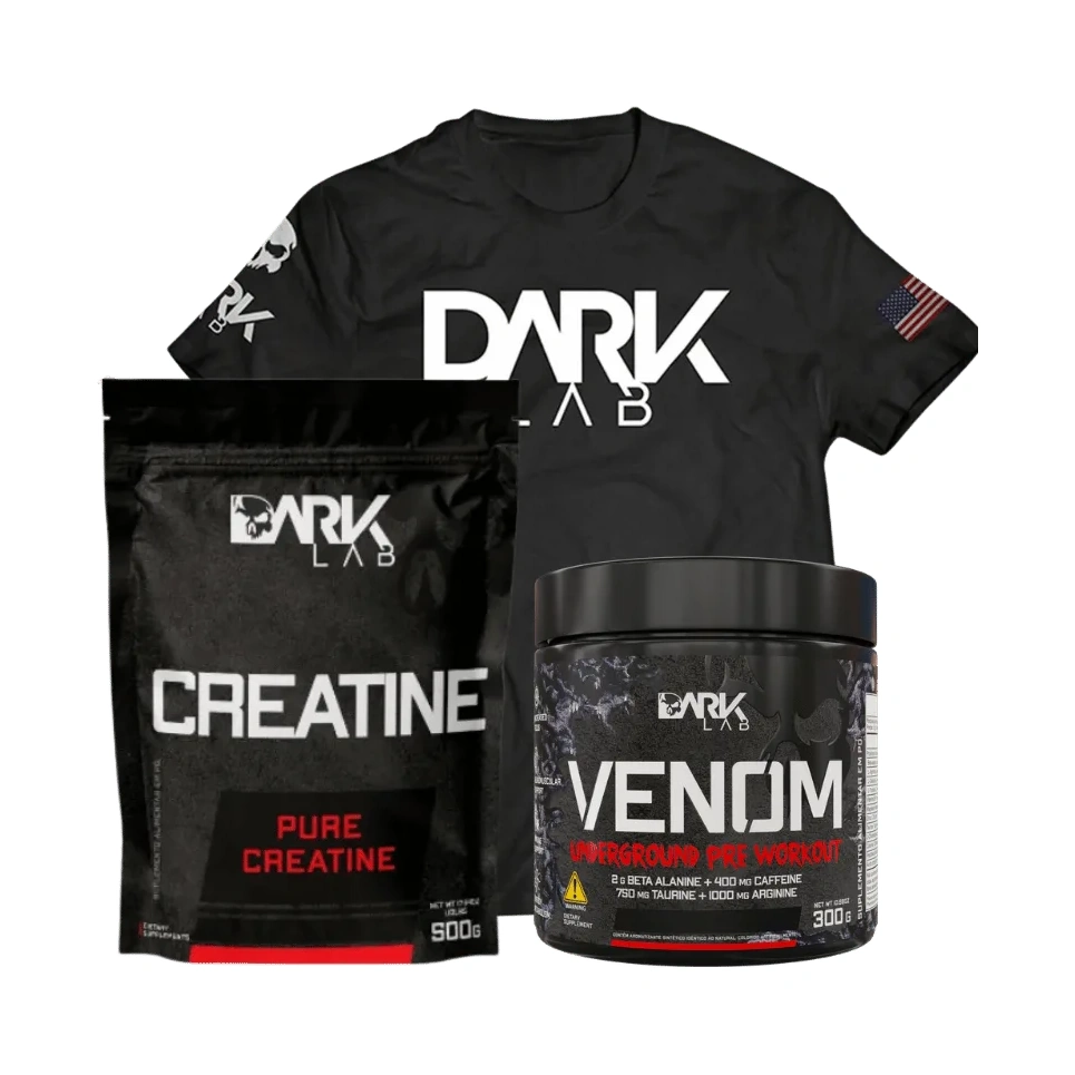 Kit Dark Lab — Creatina 500g + Pré-Treino Venom + Camiseta · Dark Lab