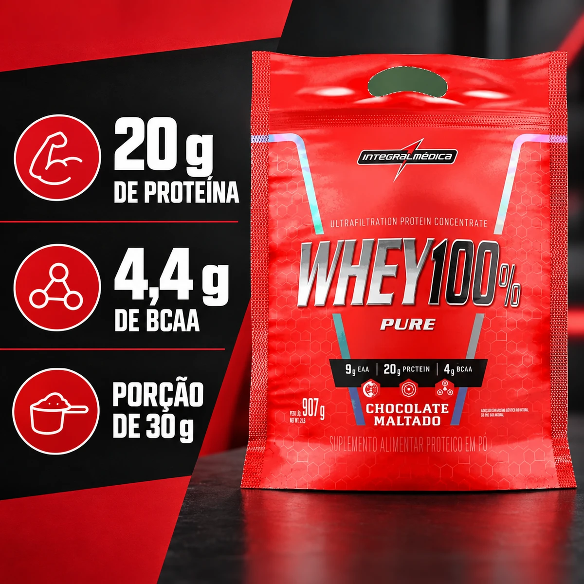 Whey Protein 100% Pure 907g - INTEGRALMÉDICA, foto 3