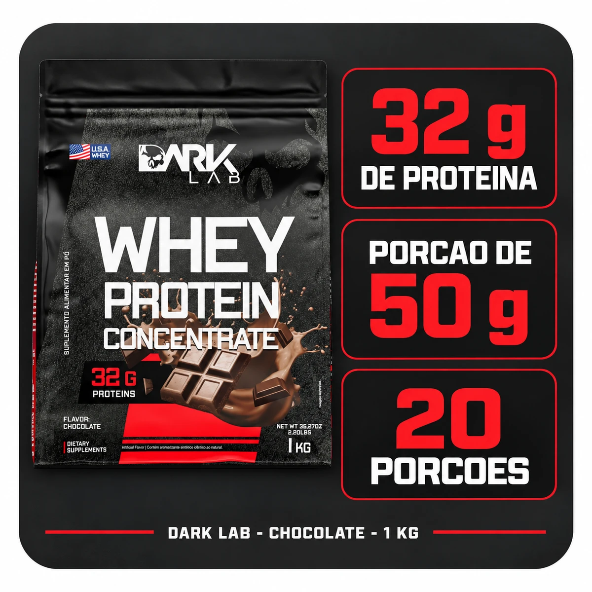 Whey Protein 100% Pure Concentrado 1kg - DARK LAB, foto 3