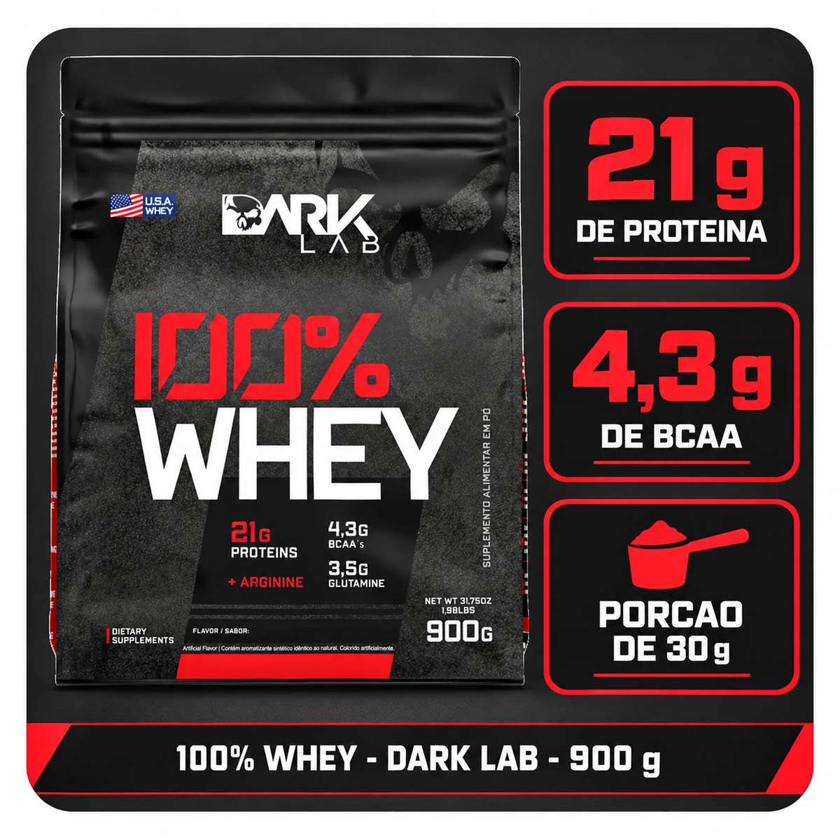 Whey Protein 100% Pure Refil 900g - DARK LAB, foto 3