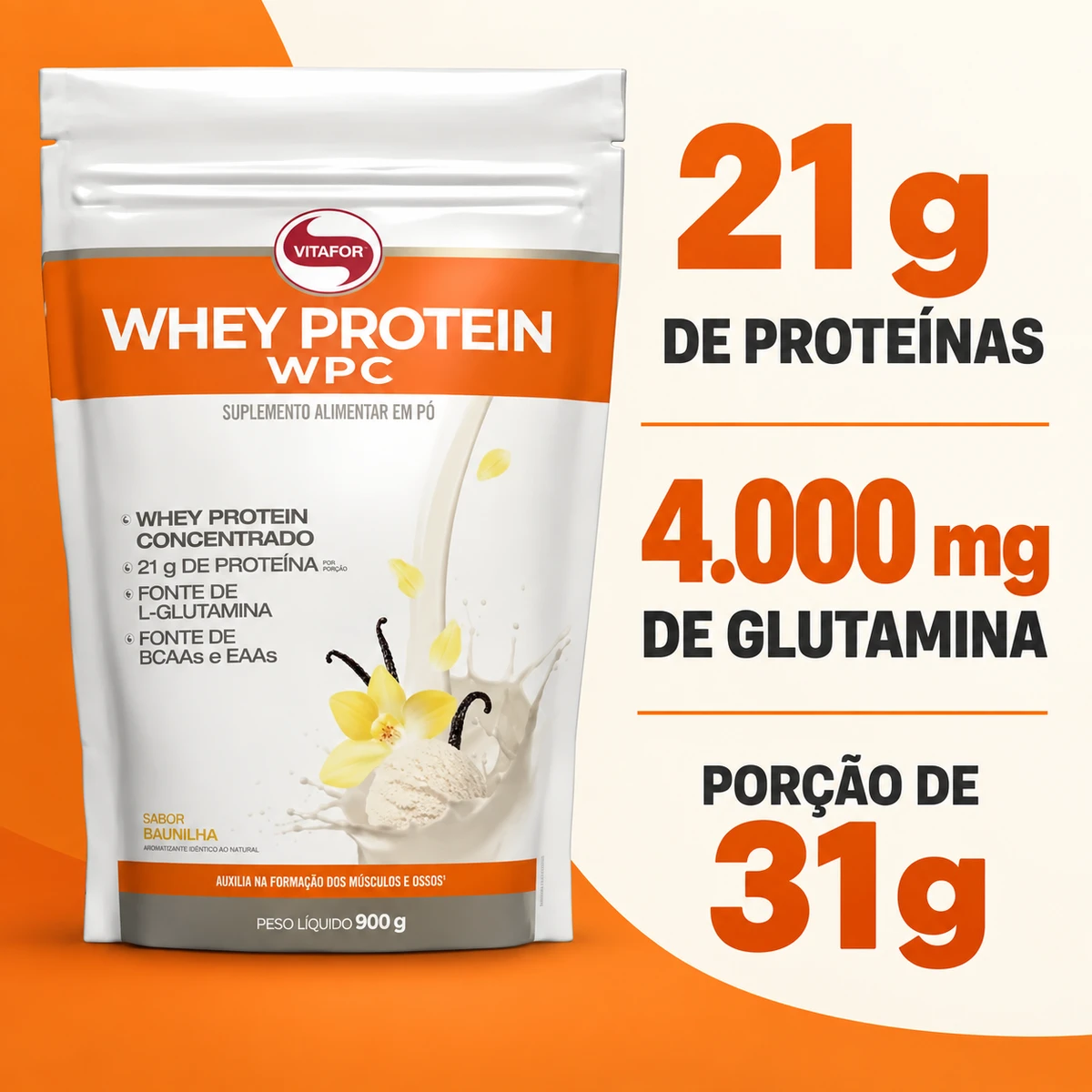Whey Protein WPC 900g - VITAFOR, foto 3